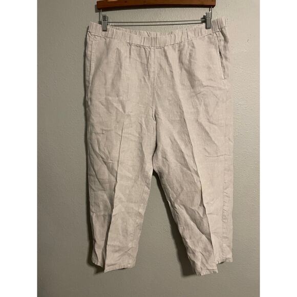 J. Jill Love Linen Womens Pants Large Gray Linen Crop Wide Leg Relaxed Lagenlook - Picture 1 of 7